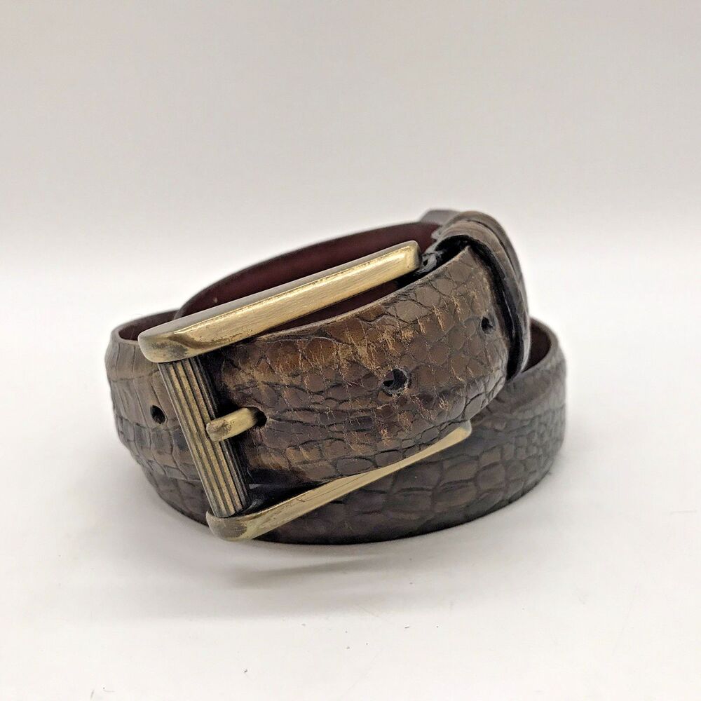 Tulliani Croc Embossed Italian Calfskin Belt Men's 46 Brown Roller Belt 2103 USA - Picture 4 of 16